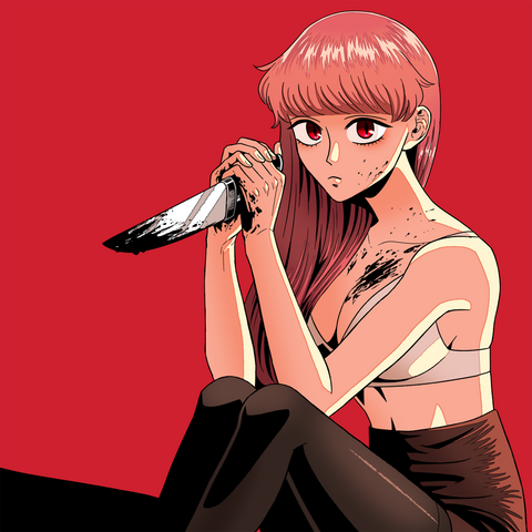 Young woman holding a knife.